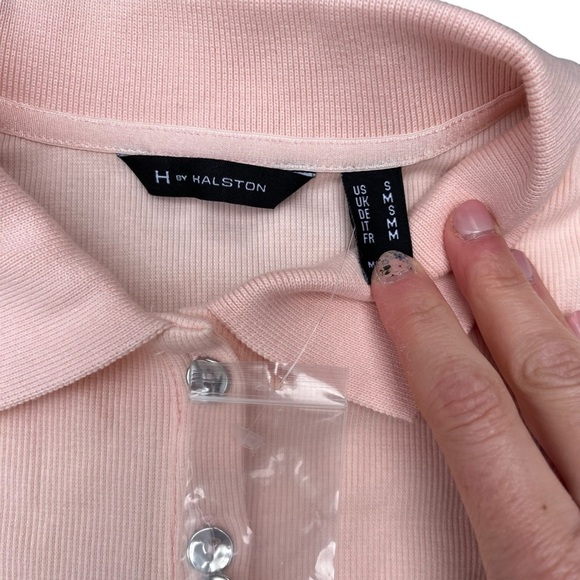 NWT H by Halston Pale Pink Rib Knit Stretch Polo Sz S - Picture 3 of 6